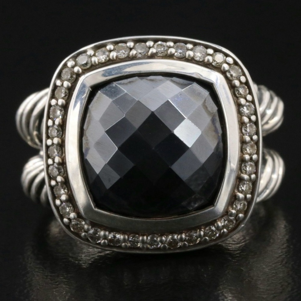 David Yurman Albion Hematite & Diamond Ring – Size 5